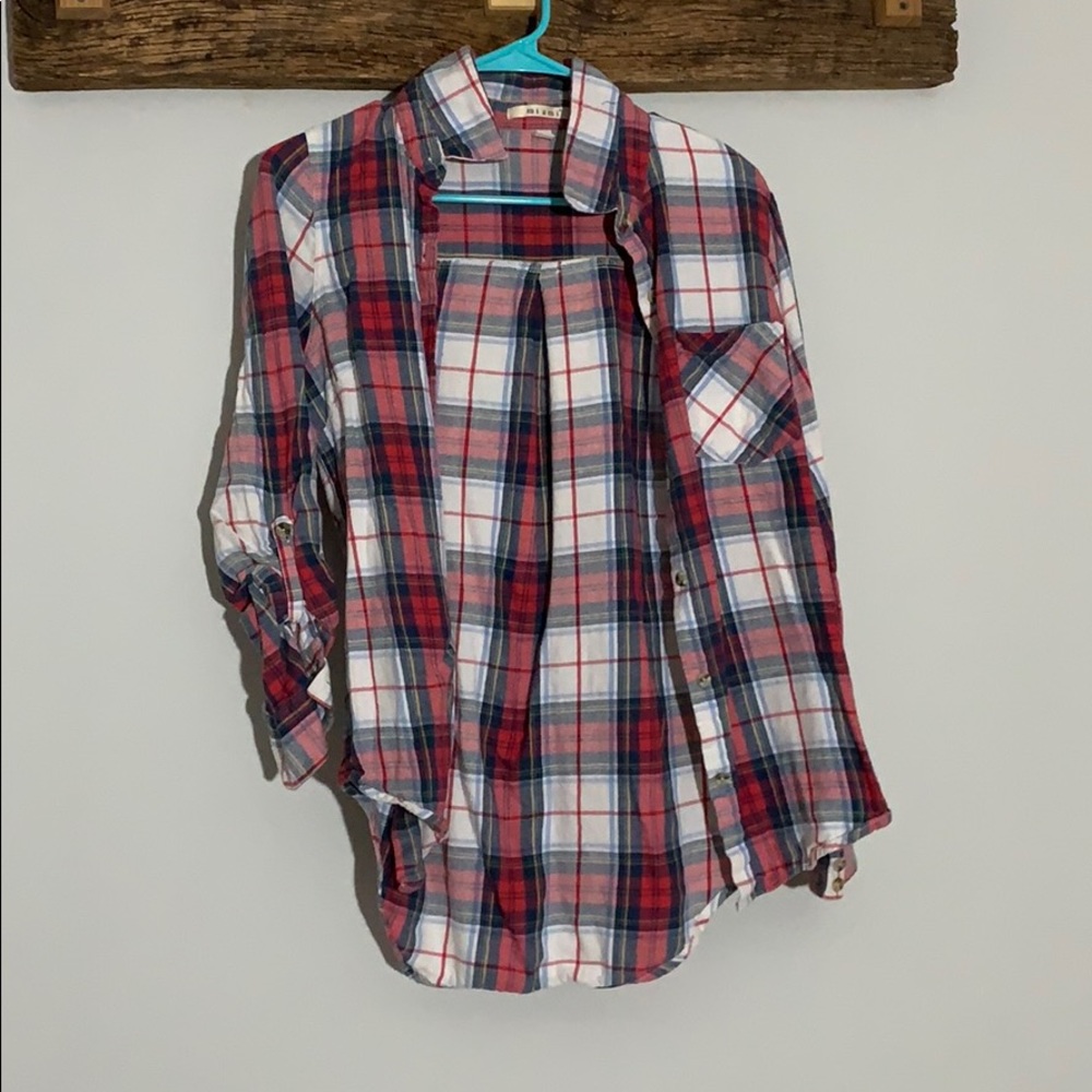 Red/pink blue and white flannel
